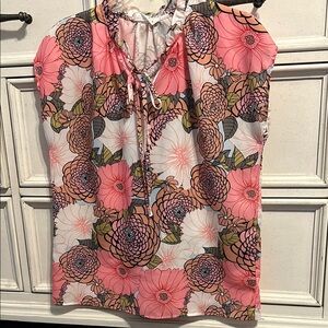 Pink and Black Tie Front Blouse